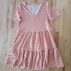 Women’s Babydoll Dress Shortsleeve Peach Orange Floral Cottage Boho Size S